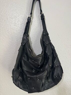 b. makowsky Black Leather Patchwork Shoulder Bag